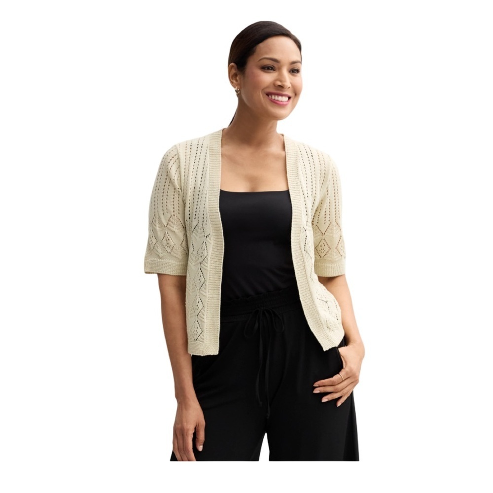 Signature by Robbie Bee Diamond Stitch Open Front Cardigan NWT Size M